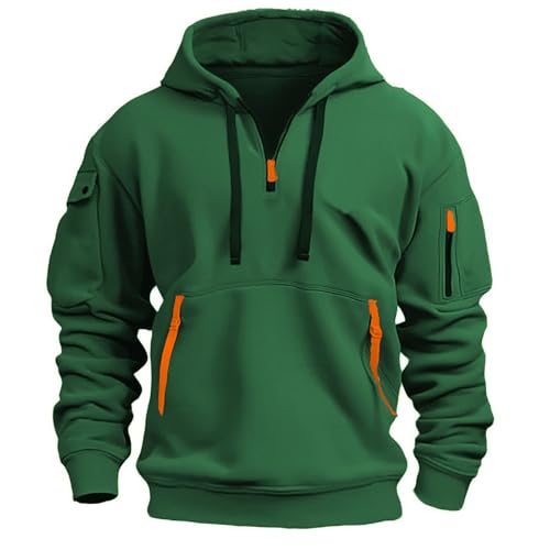 Sudadera con capucha hombre primavera otoño manga larga diseño único al aire libre Color sólido gran tamaño polar anti frío chaqueta caliente para invierno, verde, S