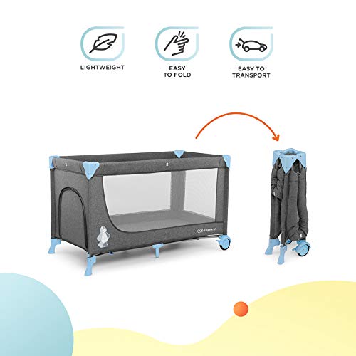 Kinderkraft reisbedje JOY, box, babybedje, campingbedje, modern ontwerp, kleine afmetingen na inklappen, wieltjes, blauw - Afbeelding 4