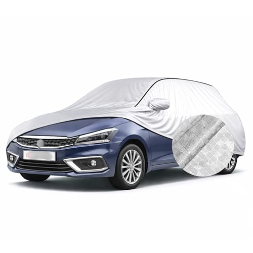 Image of SEAZEN Waterproof Car Cover for Maruti Suzuki Ciaz | Dustproof, UV & Scratch Resistant Soft Cotton Lining | Triple Stitched, Mirror Pockets & Elastic Hem | Metallic Silver with Black Piping