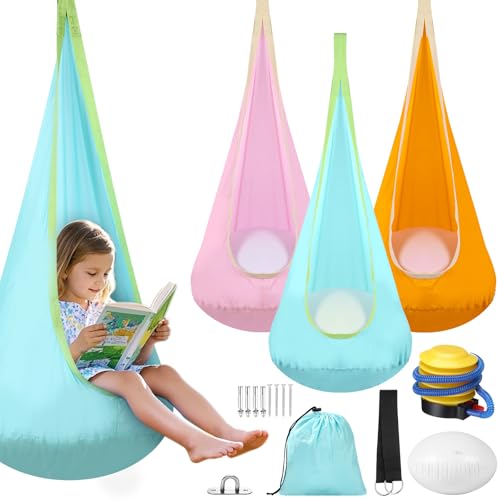 Lunmon 3 Set Kids Pod Swing Seat Child Hanging Hammock Swing Chair with Inflatable Pillow Sensory Chair with Pocket for Kids Outdoor and Indoor Use
