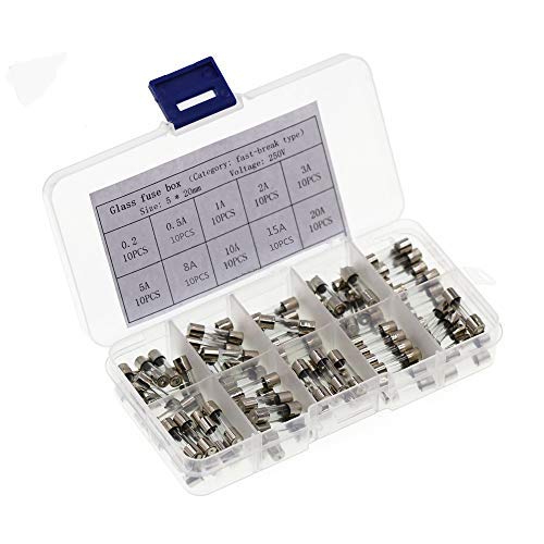 100PCS 10 Values Glass Fuse Kit 250V 5x20mm / 0.19 x 0.78 Inch Fast-Melting Glass Fuse 0.2-20A