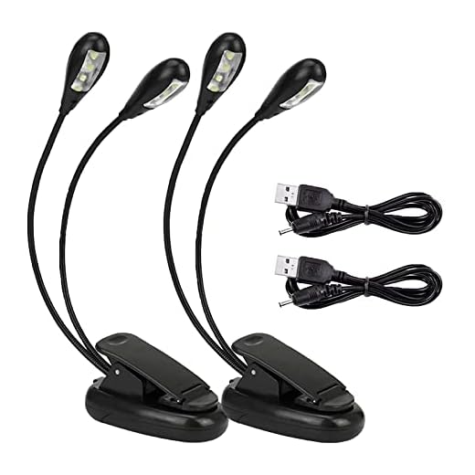 2 unidades de luz LED para partituras, 8 luces LED con cable USB, brillo ajustable de 2 marchas, adecuado para soporte de piano, escritorio, atril
