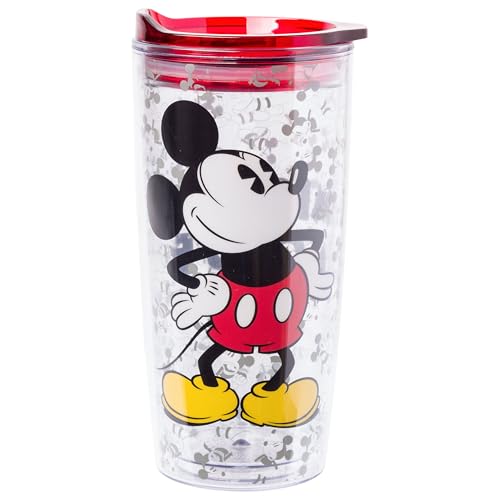 Silver Buffalo Disney Vintage Mickey Mouse Since 1928 Double Wall Travel Tumbler with Slide Close Lid, 20 Ounces