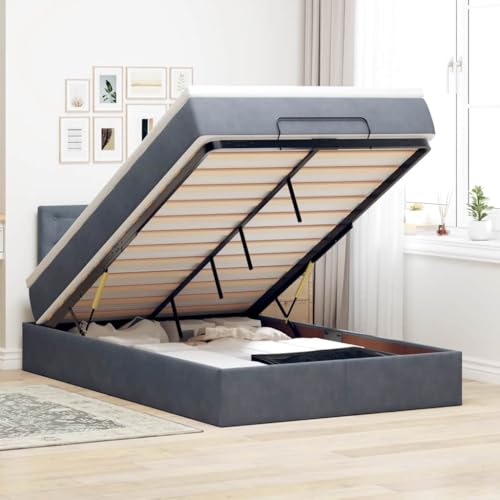 IKAYAA Boxspringbett 120 x 200 cm mit Matratze und Bettkasten Polsterbett mit Matratze Boxspringbett 120 x 200 cm mit Matratze Bett mit Stauraum Bett für Schlafzimmer Dunkelgrau