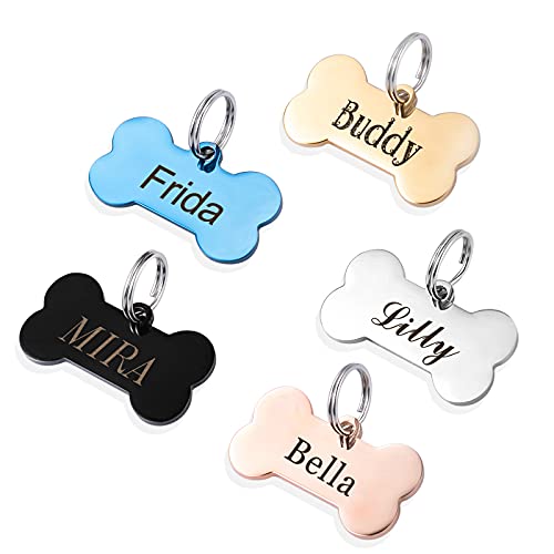 Personalized Pet Id Tags for Cats & Dogs Bone Stainless Steel Dog Id Tag Specialized Tag Custom pet ID Tags Laser Engraved Name & Phone Number Identification (Blue)