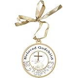 Dicksons Resin Ornament with Ribbon, Beloved Godchild/White