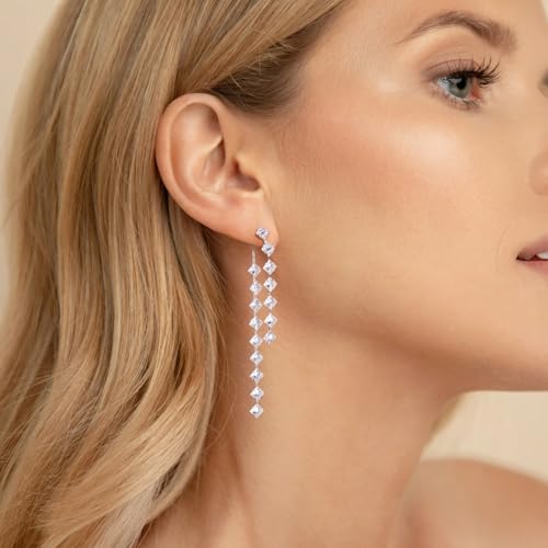 Sterling Silver Dangle Earrings for Women Trendy Cubic Zirconia Long Dangle Drop Earrings Dainty Minimalist for Prom Party Jewelry2