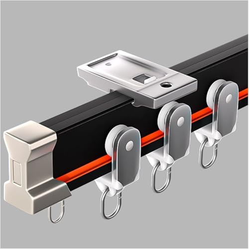 Barra de cortina divisora de techo resistente para montaje en techo, barra de división de privacidad personalizada de aluminio flexible con rodillos, 3 m, color negro
