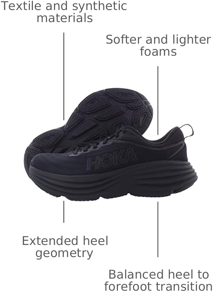 Amazon.com | Hoka Men's Bondi 8 Sneaker, Black/Black, 9.5 | Road