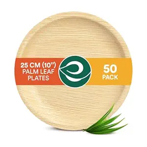 ECO SOUL [10 inch, 50-Pack Areca Palm Leaf Round Plates | Disposable Eco-Friendly Biodegradable Like Bamboo Wood Plates | Party, Wedding, Event Plates (25 cm)