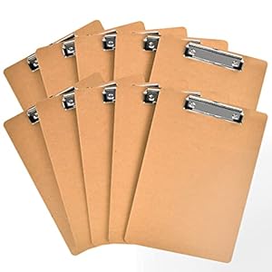 HappyHapi 10 Pack Clipboard 8.5 x 11 Letter Size Clip Boards Bulk, A4 Wooden Hardboard Office Clipboards Pack for Classroom, Work-Meetings, Brown