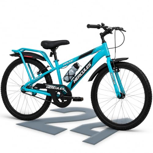 Image of Hercules Havoc 24T Kids Mountain Bicycle for Boys & Girls (Ages 10-14 Years) | Sports Cycle with 2.40 Wide Tyres, Front Rigid Fork, V-Brakes & Rear Carrier | Blue with Multi-Tool Kit