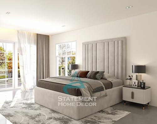 Statement Home Decor Double Bed Frame 4ft6, Modern Plush Velvet Upholstered Panelled Design, Luxury 4ft6 Beds Base with High Headboard, Stylish Bed Frame for Bedroom (Teal Plush Velvet, 4FT6 DOUBLE)