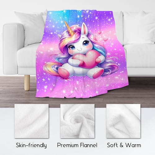 Unicorn Blanket Gifts for Girls - Flannel Soft Cute Throws for Couch, Bed 60"x80"