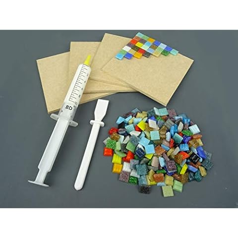 Mosaic Coaster Tile Kit. Ready to Make. The Full colour tile Mix Mosaic tiles. Every thing you need to make this Mosaic Kit, vitreous tiles and solid 4 X MDF Coasters + Adhesive and spreader Cover