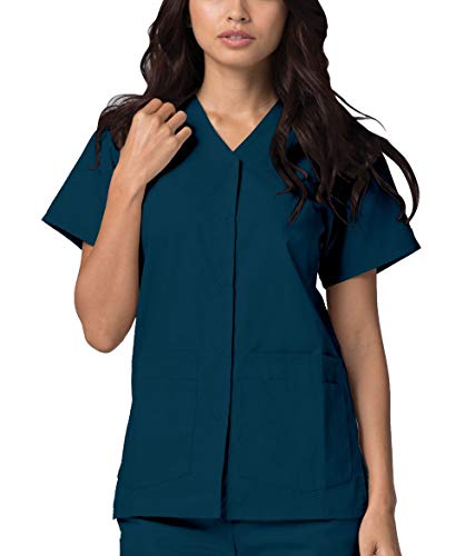 Adar Universal Scrubs para mulheres - Snap Front Scrub Top, Caribbean Blue, 4X-Large