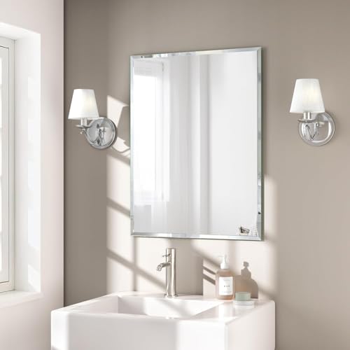 KOHROS Bathroom Mirror 20” x 28" Frameless Rectangle Bathroom Vanity Mirror w/Polished Edge Beveled Mirror for Hallway Entryway Dressing Room (Silver) by KOHROS - Used condition - US$24.83