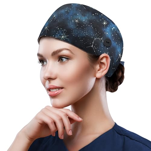 Image of QBA Adjustable Working Cap with Button, Cotton Working Hat Sweatband, Elastic Bandage Tie Back Hats for Women & Men, One Size