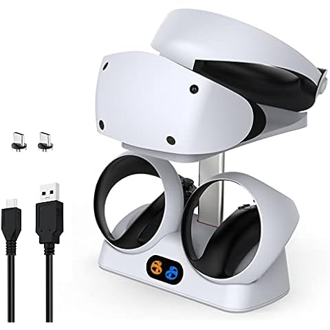 Dual Controller Fast Charging Station for PSVR2 DOBEWINGDELOU Game Accessories for PSVR 2 Console Charger Base with Display Holder, Controller Mount, Magnetic Connector, Type C Cable Cover