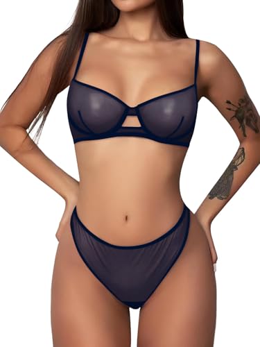 Image of Lilosy Sexy Mesh Sheer Underwire Push Up Lingerie Set Lingerie Set