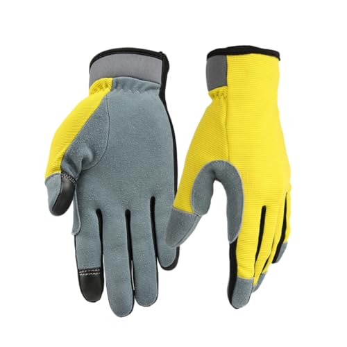 ERINGOGO Guantes de Trabajo Flexibles con de Cuero y Puntas Táctiles Transpirables y Reforzados para Mecánicos Jardinería y Bricolaje Talla Color Amarillo