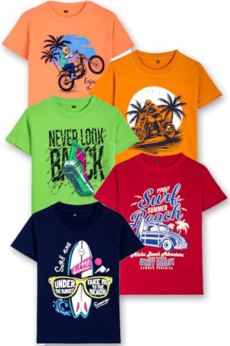 Image of T2F Boys Cotton Printed Regular Fit T-Shirt (Pack of 5)
