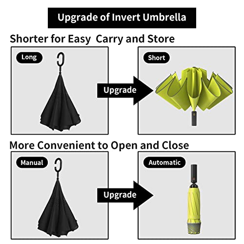 Rumbrella Inverted Folding Umbrella For Rain, 50 Inch Anti-Uv Protection Automatic Car Travel Umbrella With Safety Reflective Strip, Fluorescent Green #TOP6