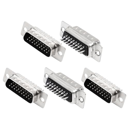 uxcell DB26 Male Connector 3 Row 26 Pin D-Sub Connector Solder Type Panel Mount D-Sub Male Connector 5Pcs