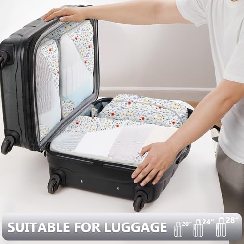 Image of 8 Set Packing Cubes for Travel, Gifts for Women Mom,Anti-Tearing Suitcase Organizer for Luggage with Shoe & Hanging Toiletry Bag,OlarHike Vacation Essentials & Accessories for Cruise Ship,Flower