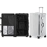 [GGQAAA] luggage 特別の収納 スーツケース出張 留学用スーツケース大型多機能大容量USB(Black, 42.5cm*36.5c (Silver, Lサイズ/5-10泊/95L)