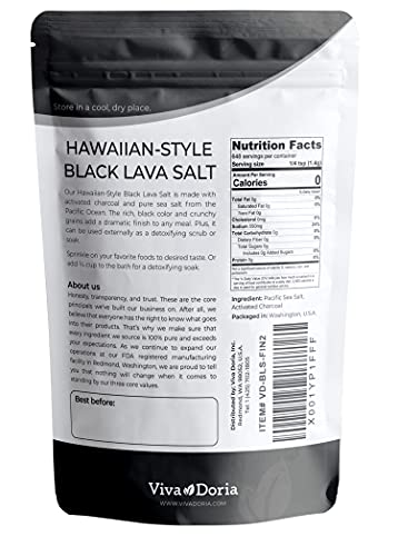 Viva Doria Hawaiian Black Lava Sea Salt - Fine Grain, 2 lb (907 Grams)
