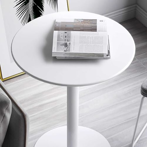 Mesa de bar redonda blanca con base metálica y diseño industrial para cocina y comedor