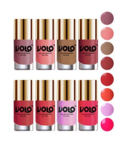 Volo High-Shine Long Lasting Non Toxic Professional Nail Polish Set of 8 (Nudes Spring, Candy Cotton, Dark Nude, Tan, Coral Compass, Peach Crush, Light Purple and Passion Pink)