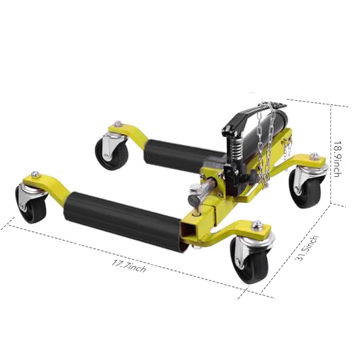 PioneerWorks 2PCS Car Wheel Dolly, 1500LBS Capacity Trailer Dolly with Hydraulic Tire Jack for Vehicle Positioning for Truck Rv Trailer, Yellow