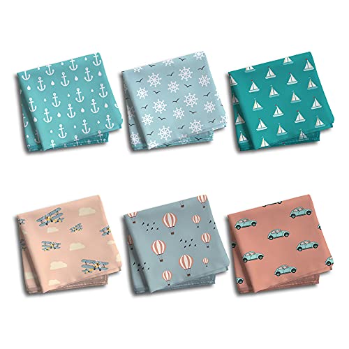 HexafunMen's 100% Organic Premium Pastel Coloured Pure Cotton Handkerchiefs Printed Stylish Large Size (Pack Of 6)