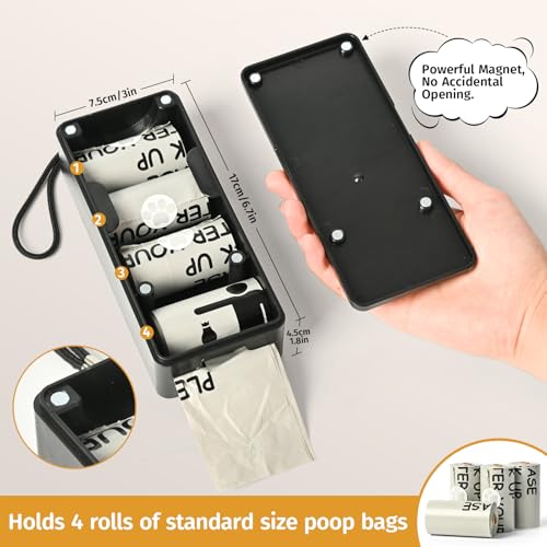 Image of qeerable Dog Poop Bag Dispenser, Wall-Mounted Dog Bag dispenser Outdoor or Indoor for Doggy and Pets, Black Poop Holder for Yard and Park, Included 4 Rolls (60 Bags)