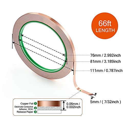 CHANZON Copper Foil Tape 5mm 7/32 inch x 66ft Double Sided Conductive Adhesive for Soldering,Electric,Stained Glass,Crafts,Repair,Paper Circuits,Grounding,Guitars - Thumbnail 6