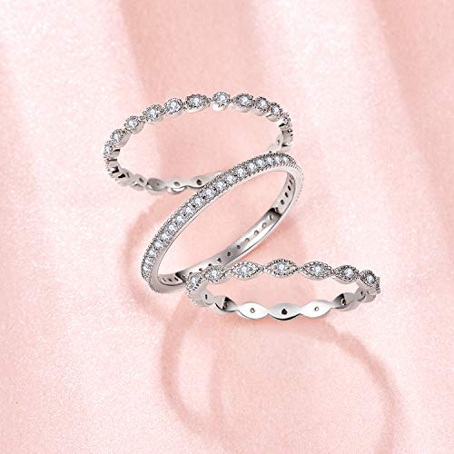 3 PCS 925 Sterling Silver Stackable Engagement Rings Set Cubic Zirconia Eternity Bands Wedding Promise Rings for Women Size 5-103