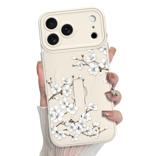 MZELQ Compatible with iPhone 18 Pro Max Case Flower Leaves Pattern -White