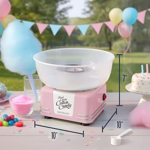 Image of Nostalgia Countertop Cotton Candy Machine - Use Normal or Sugar-Free Candy or Flossing Sugar - Includes 2 Reusable Cones and Measuring Scoop - Pink