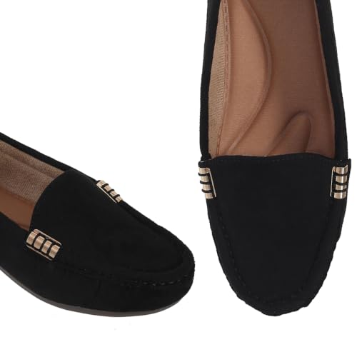 Image of CatBird Women's Suede Finish Loafers | Slip-On Flat Shoes with Minimal Metal Detail | Soft Cushioned Footbed and Flexible Grip Sole | Ideal for Office, Everyday Wear, Travel and Casual Outings