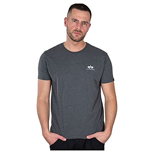 Alpha Industries Basic T Small Logo T-Shirt für Herren Charcoal Heather/White – Ansicht 4