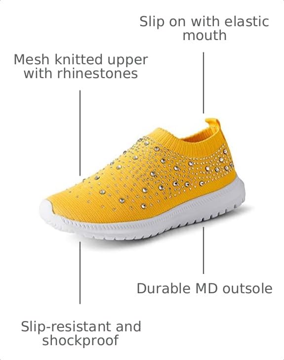 Image of GOSPT Women's Mesh Sport Shoes Rhinestone Glitter Slip On Ballroom Jazz Latin Dance Sock Sneakers
