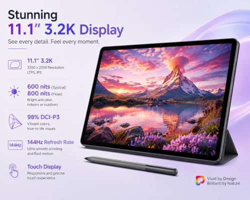 Image of Lenovo Yoga Tab AI Tablet, 11 inch 3K 144Hz, 12GB RAM, 512GB, Pro Pen, Keyboard