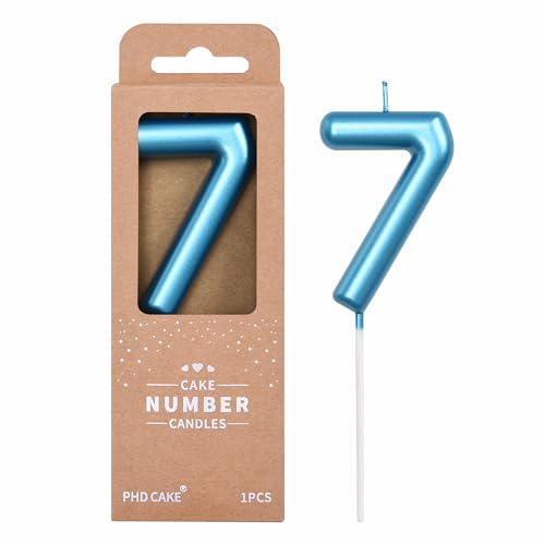 PHD Cake 2.76 inch Classical Blue 7 Number Birthday Candles for Party Celebration