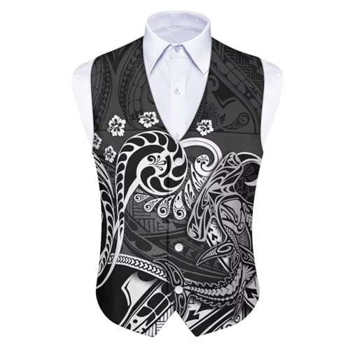 TOADDITDO Polynesian Print Men's Suit Vest Sleeveless Formal Waistcoat Button Down Tuxedo Vest Size S-2XL4