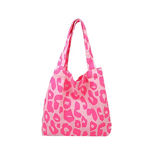 Bolso de Mano Bolsa de hombro de lona Impresión de leopardo, bolsas de asas de gran capacidad para mujer Accesorios de moda para la playa, Compras, Gimnasio Totes ( Color : Pink , tamaño : 34.5x34cm ) Cover