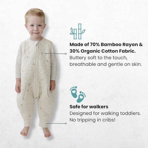 Image of Tealbee Dreamsuit Toddler Sleep Sack with Feet - Walker Sleep Bag with Legs, Rayon made from Bamboo, All Season 1.2 TOG, 2-Way Zipper, 3T-4T - Moons&Stars