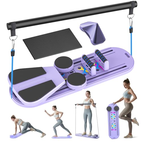 5 in 1 Pilates Reformer Kit mit LED-Zähler, automatischer Rückprall-Stab, Mehrzweck-Trainingsbrett für Zuhause, Violett B
