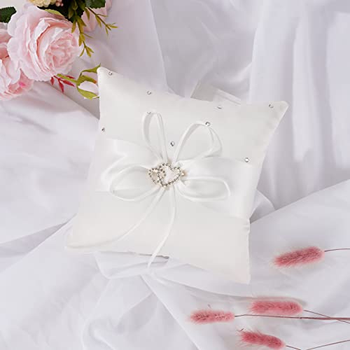 Ring Pillow Love, Decor Bridal Wedding Ivory Ring Bearer Pillow, 7.8 Inch x 7.8 Inch (White)